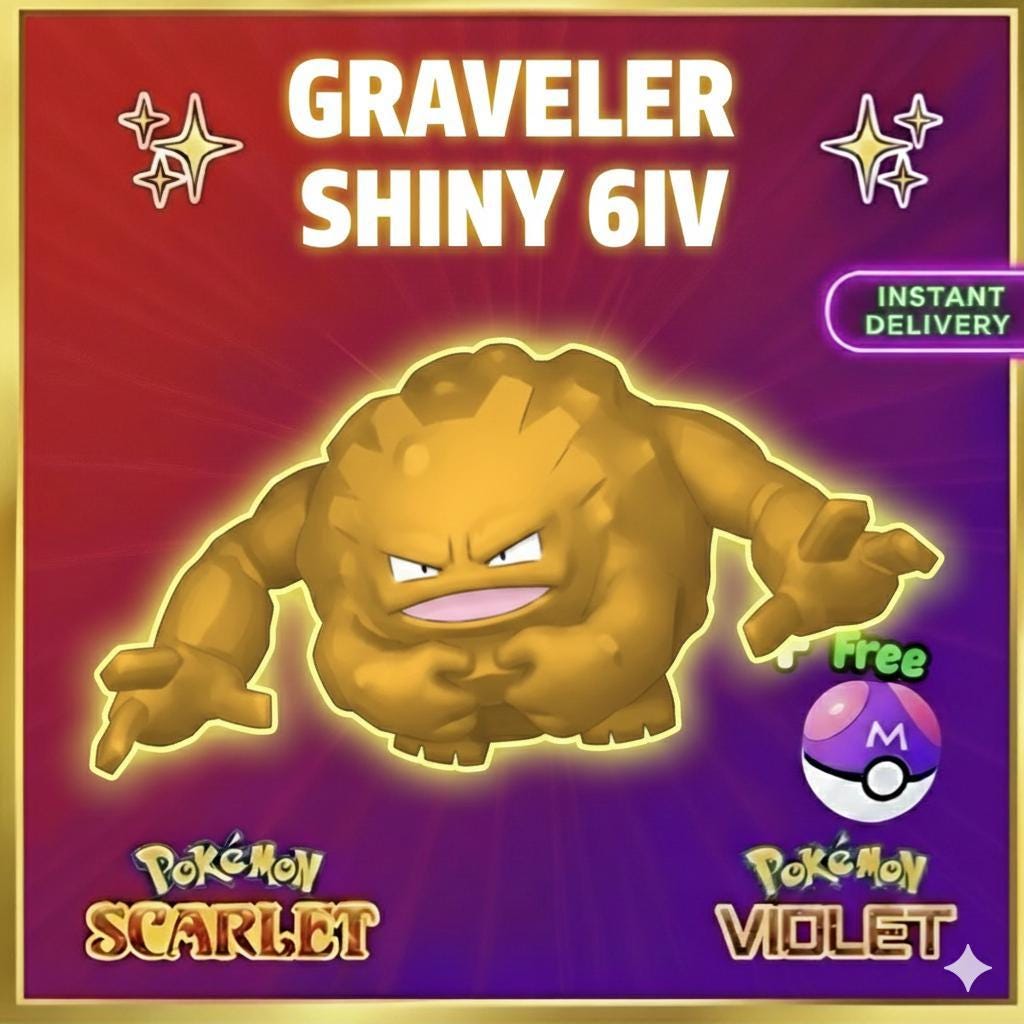 Pokemon Scarlet Violet Shiny 6IV Graveler Battle Ready Ev Trained Custom Ot Sv - Pokémon Scarlet & Violet digital Pokémon