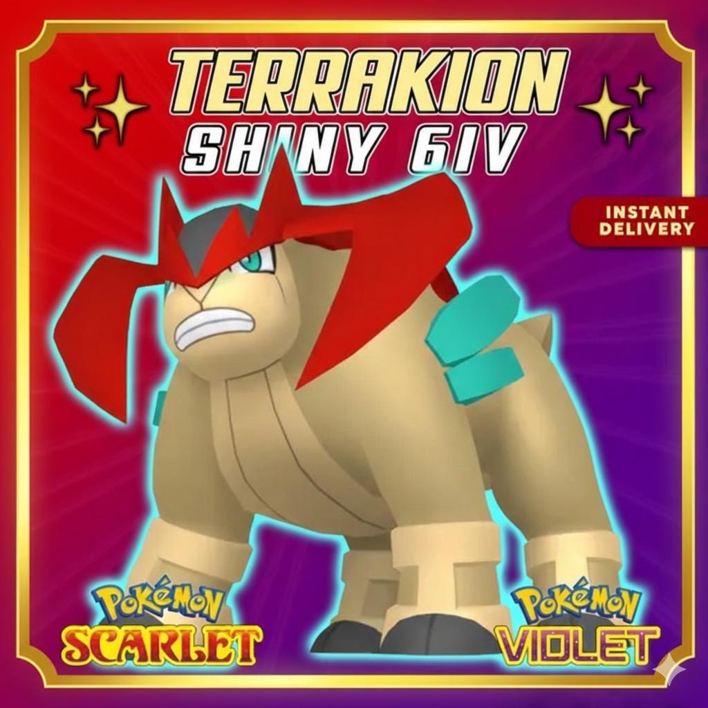 Shiny TERRAKION Pokémon Scarlet and Violet 6IV Competitive Battle Ready - Pokémon Scarlet & Violet digital Pokémon trade by