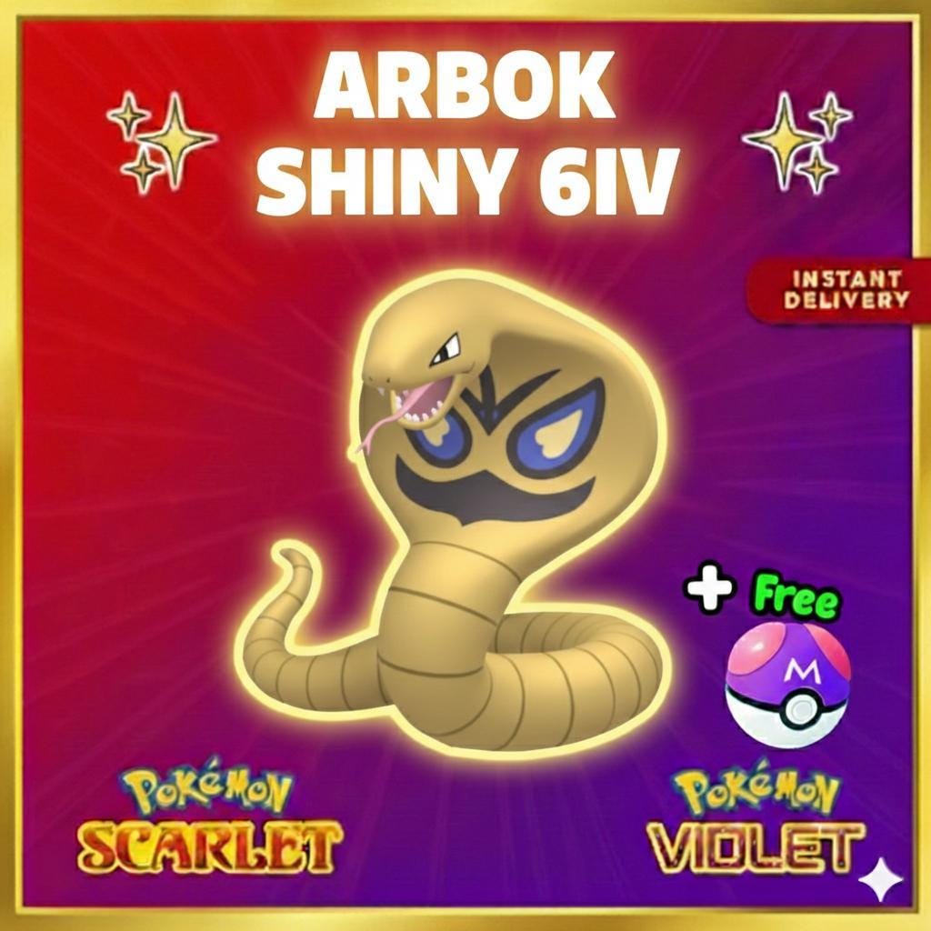 Pokemon Scarlet Violet Shiny ARBOK Battle Ready Ev Trained Custom OT Any Held Item - Pokémon Scarlet & Violet digital Pokémon