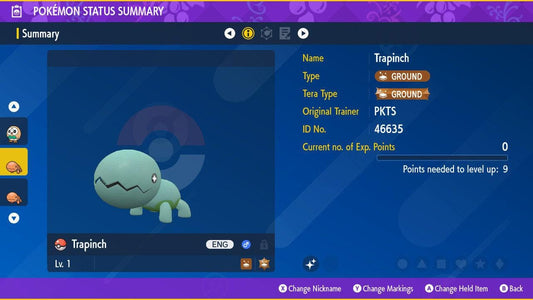 Shiny TRAPINCH Pokémon Scarlet Violet 6IV Competitive Battle Ready - Pokémon Scarlet & Violet digital Pokémon trade by