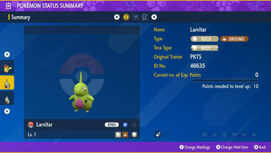 Shiny LARVITAR Pokémon Scarlet Violet 6IV Competitive Battle Ready - Pokémon Scarlet & Violet digital Pokémon trade by