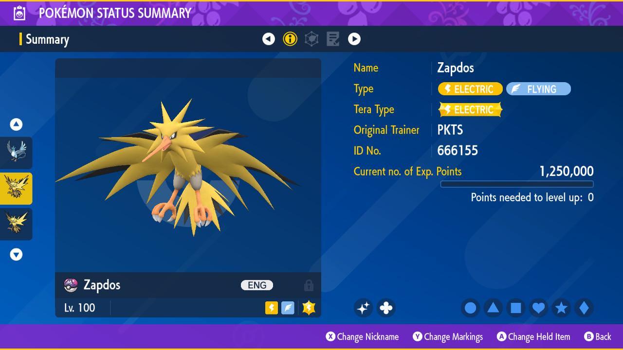 Shiny ZAPDOS Pokémon Scarlet and Violet Legendary Competitive Battle Ready - Pokémon Scarlet & Violet digital Pokémon trade
