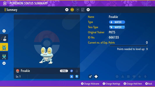 Shiny FROAKIE Pokémon Scarlet Violet 6IV Competitive Battle Ready - Pokémon Scarlet & Violet digital Pokémon trade by
