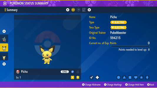 Shiny PICHU Pokémon Scarlet Violet 6IV Competitive Battle Ready - Pokémon Scarlet & Violet digital Pokémon trade by
