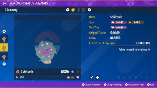 Shiny SPIRITOMB Pokémon Scarlet Violet 6IV Competitive Battle Ready