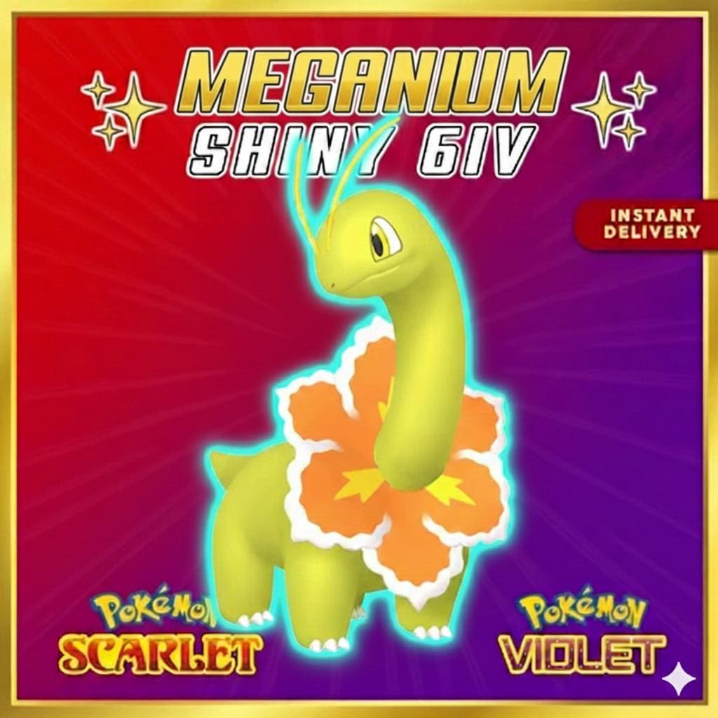 Shiny MEGANIUM Pokémon Scarlet and Violet 6IV Competitive Battle Ready - Pokémon Scarlet & Violet digital Pokémon trade by
