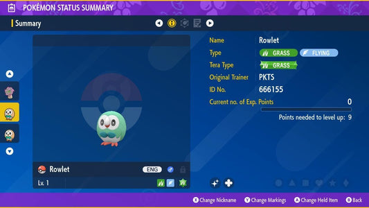 Shiny ROWLET Pokémon Scarlet and Violet 6IV Competitive Battle Ready - Pokémon Scarlet & Violet digital Pokémon trade by