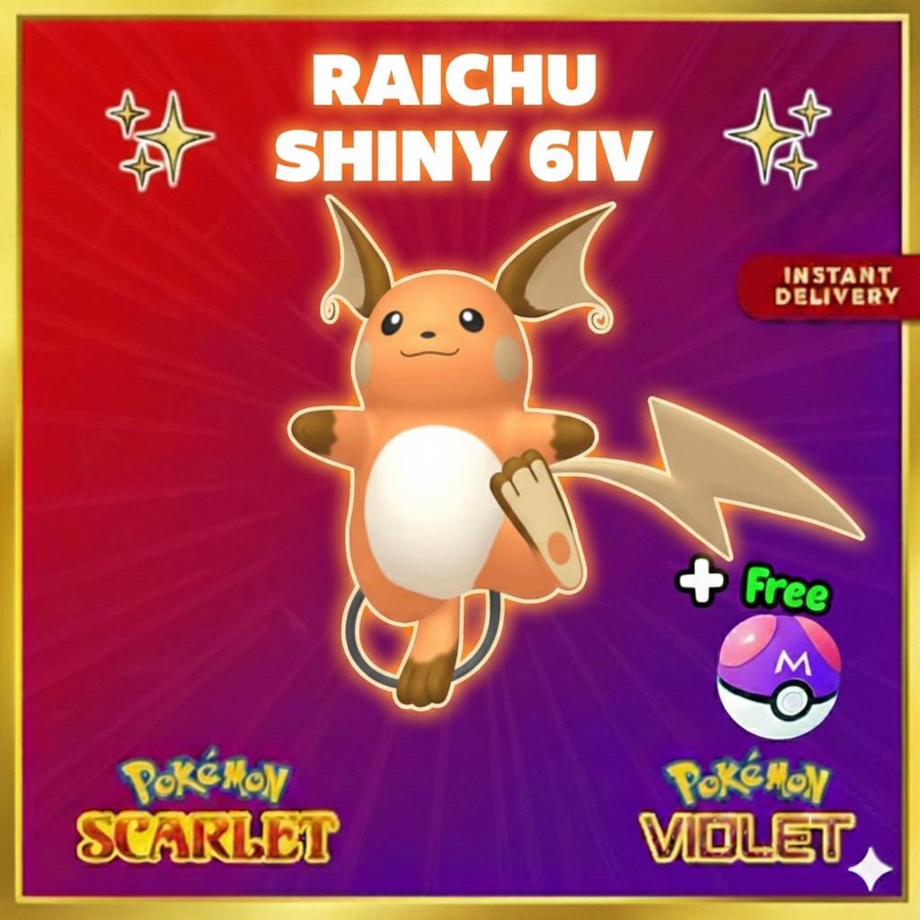 6IV Shiny Raichu Switch 2, Battle Ready Scarlet Violet Pokémon
