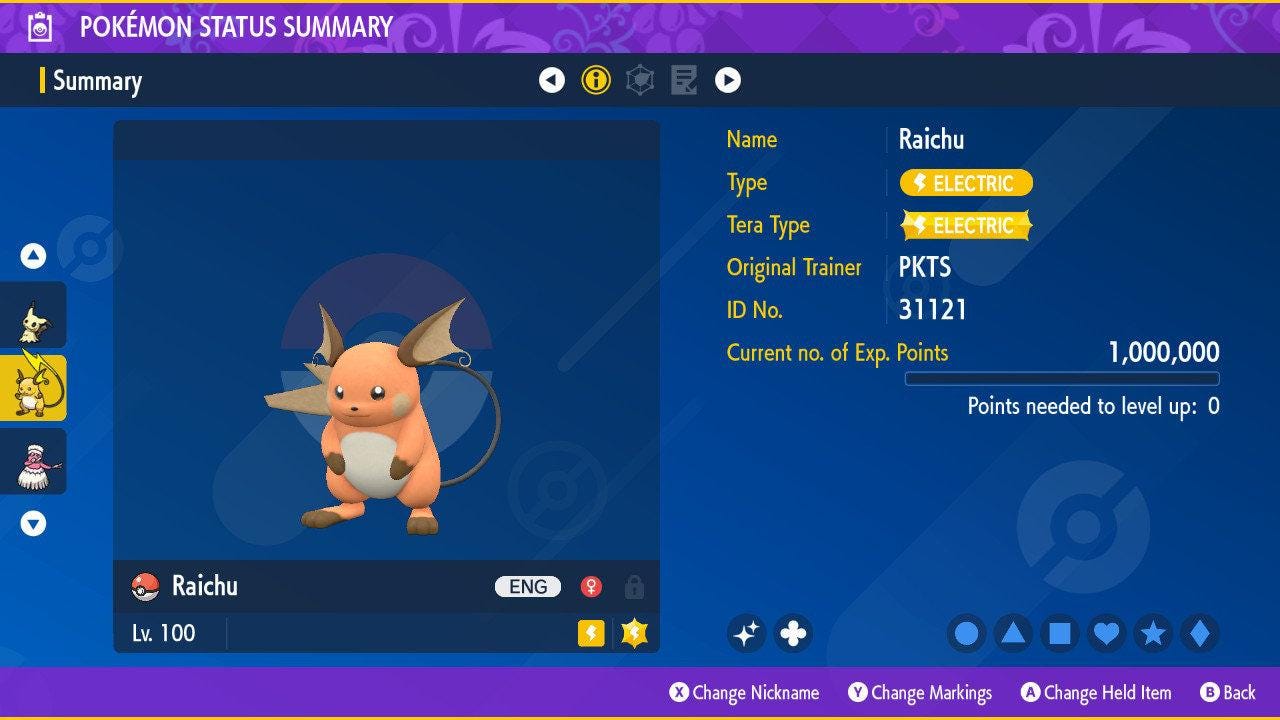 6IV Shiny Raichu Switch 2, Battle Ready Scarlet Violet Pokémon - Pokémon Scarlet & Violet digital Pokémon trade image 2
