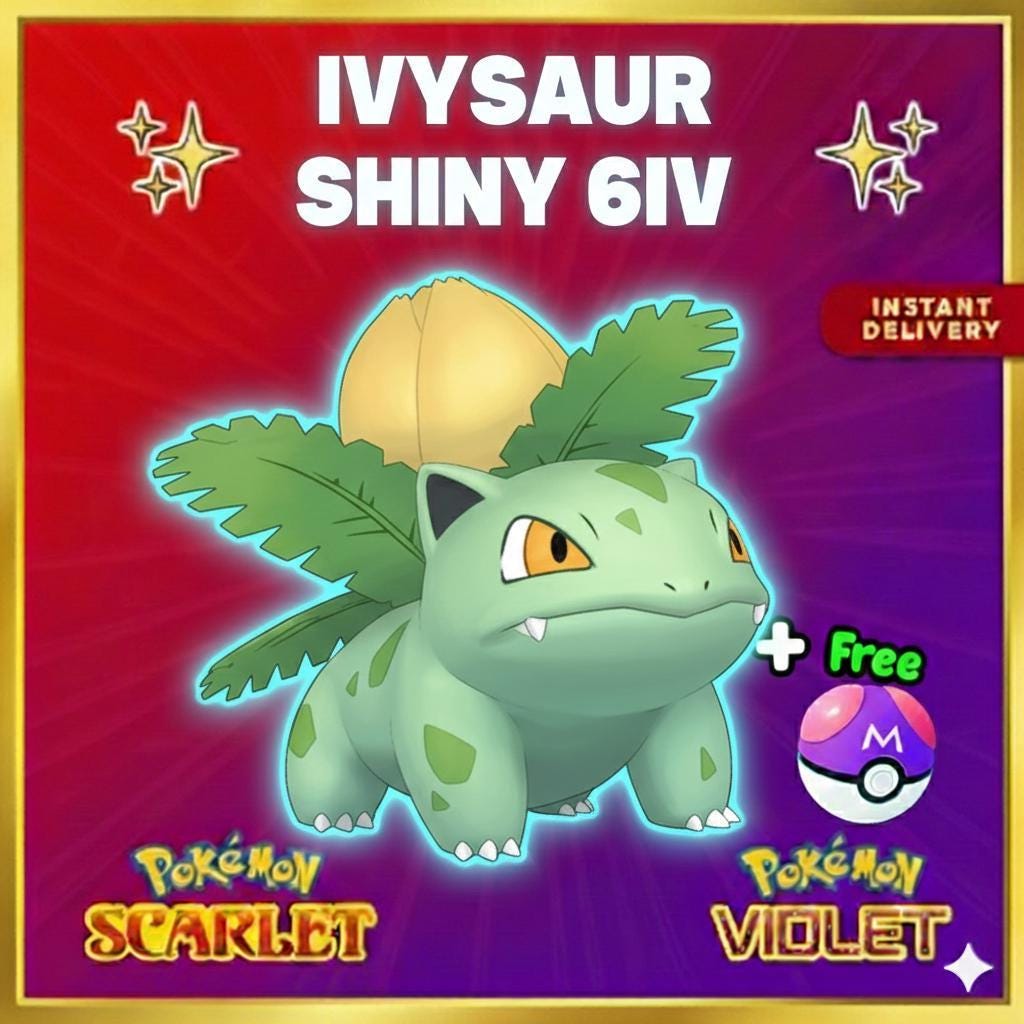 Pokemon Scarlet Violet Shiny IVYSAUR Battle Ready Ev Trained Custom OT Any Held - Pokémon Scarlet & Violet digital Pokémon