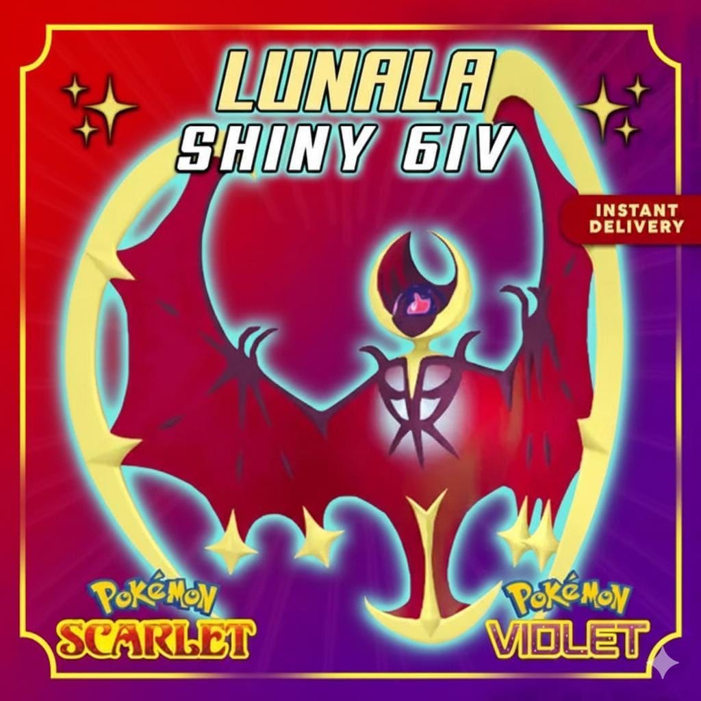 Shiny LUNALA Pokémon Scarlet and Violet 6IV Competitive Battle Ready - Pokémon Scarlet & Violet digital Pokémon trade by