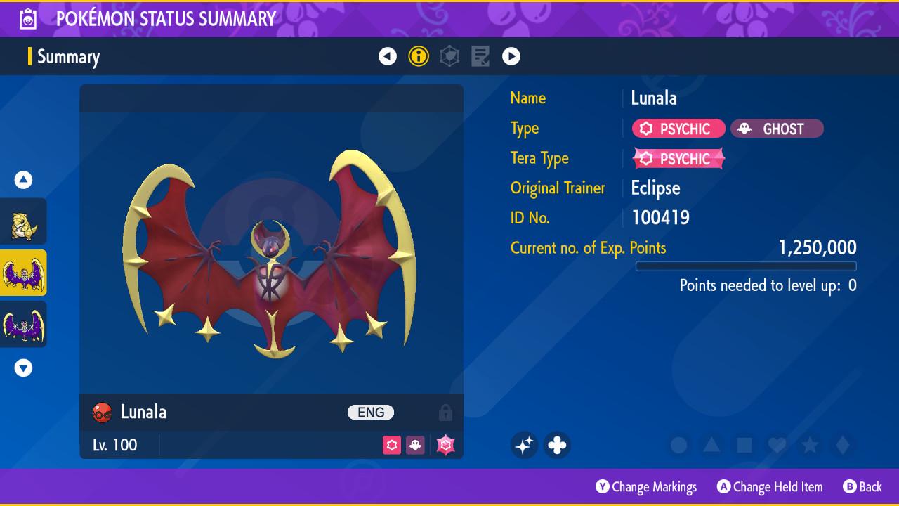 Shiny LUNALA Pokémon Scarlet and Violet 6IV Competitive Battle Ready - Pokémon Scarlet & Violet digital Pokémon trade image 2