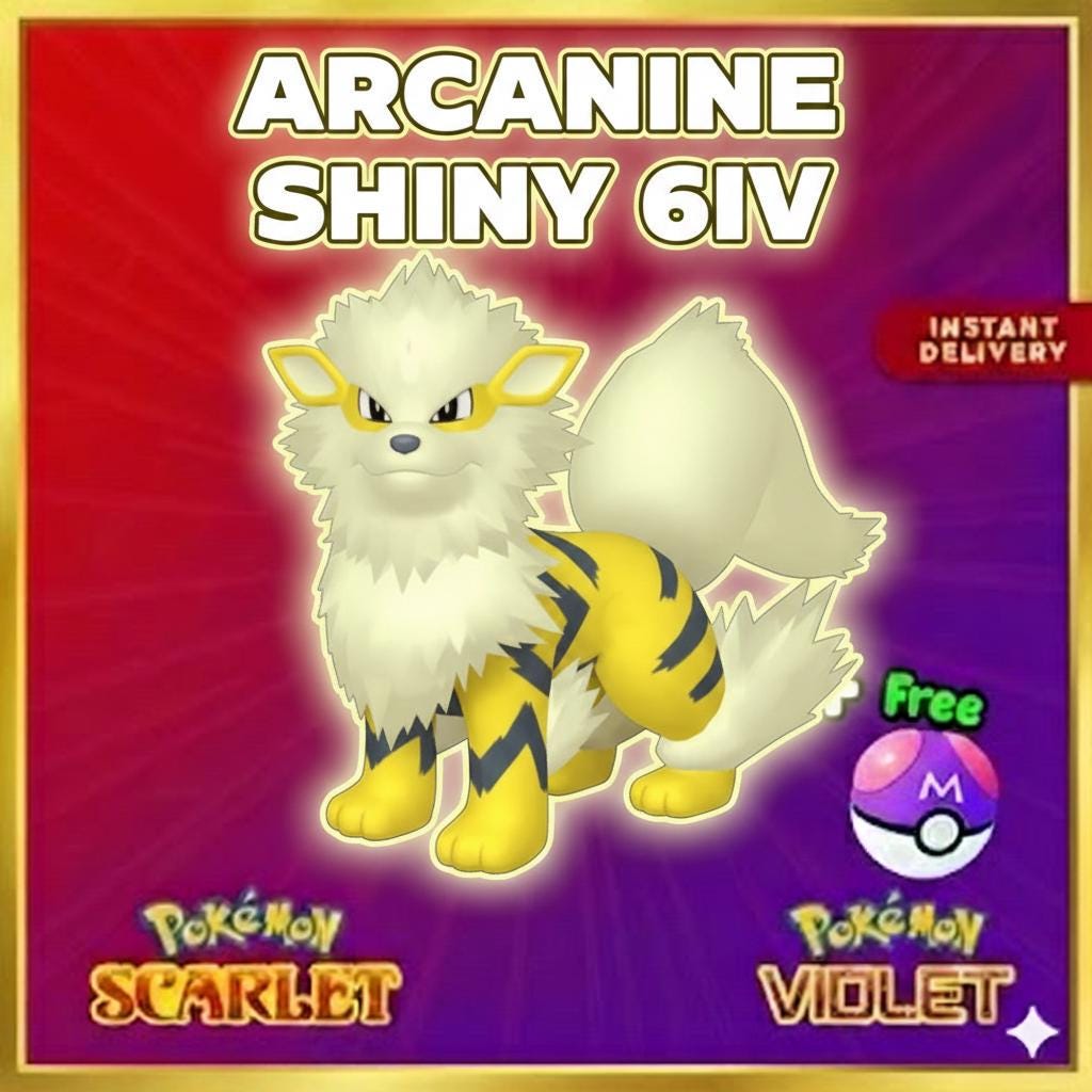 Shiny ARCANINE Pokémon Scarlet Violet 6IV Competitive Battle Ready - Pokémon Scarlet & Violet digital Pokémon trade by