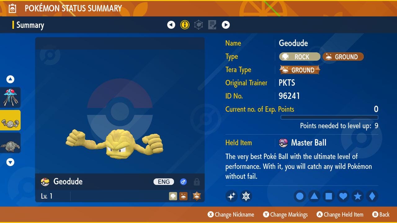 Pokemon Scarlet and Violet Shiny GEODUDE 6IV Competitive Battle Ready - Pokémon Scarlet & Violet digital Pokémon trade image