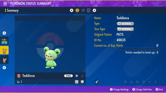 Shiny TEDDIURSA Pokémon Scarlet Violet 6IV Competitive Battle Ready - Pokémon Scarlet & Violet digital Pokémon trade by