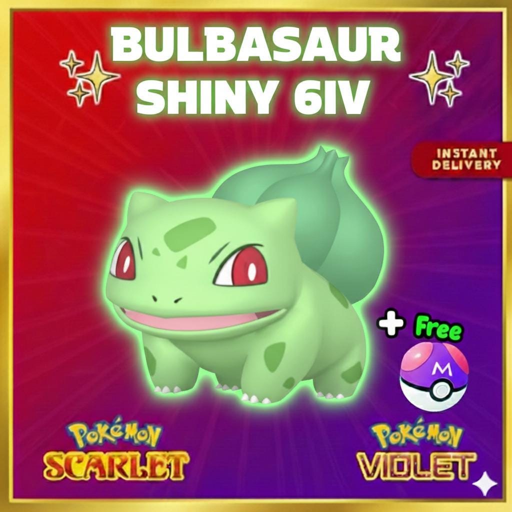 Shiny BULBASAUR Pokémon Scarlet and Violet 6IV Competitive Battle Ready - Pokémon Scarlet & Violet digital Pokémon trade by