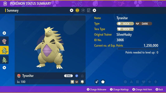 Shiny TYRANITAR Pokémon Scarlet Violet 6IV Competitive Battle Ready - Pokémon Scarlet & Violet digital Pokémon trade by
