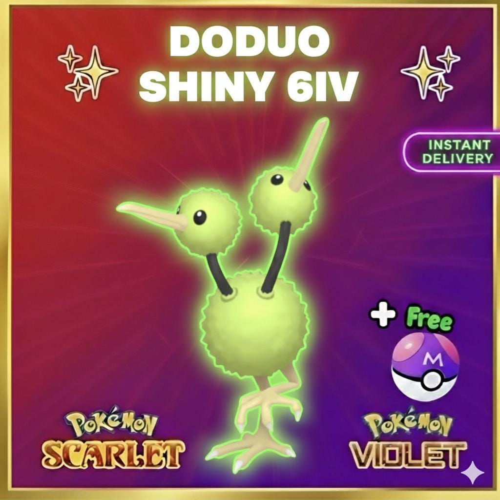Pokemon Scarlet Violet Shiny 6IV Doduo Battle Ready Ev Trained Custom Ot Sv Trade - Pokémon Scarlet & Violet digital Pokémon