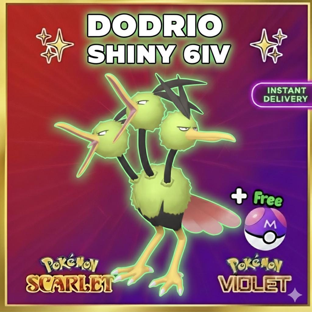 Pokemon Scarlet and Violet Shiny DODRIO 6IV Competitive Battle Ready - Pokémon Scarlet & Violet digital Pokémon trade by