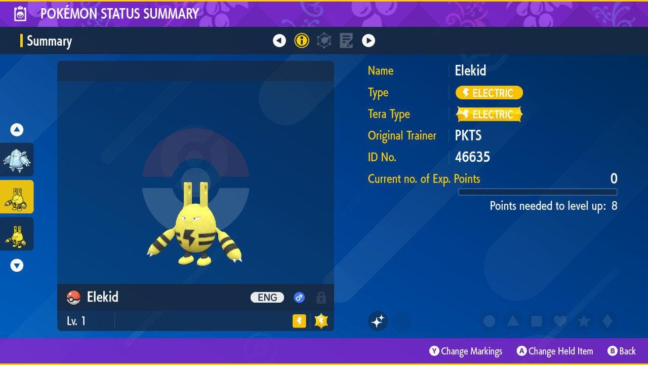 Shiny ELEKID Pokémon Scarlet and Violet 6IV Competitive Battle Ready - Pokémon Scarlet & Violet digital Pokémon trade by