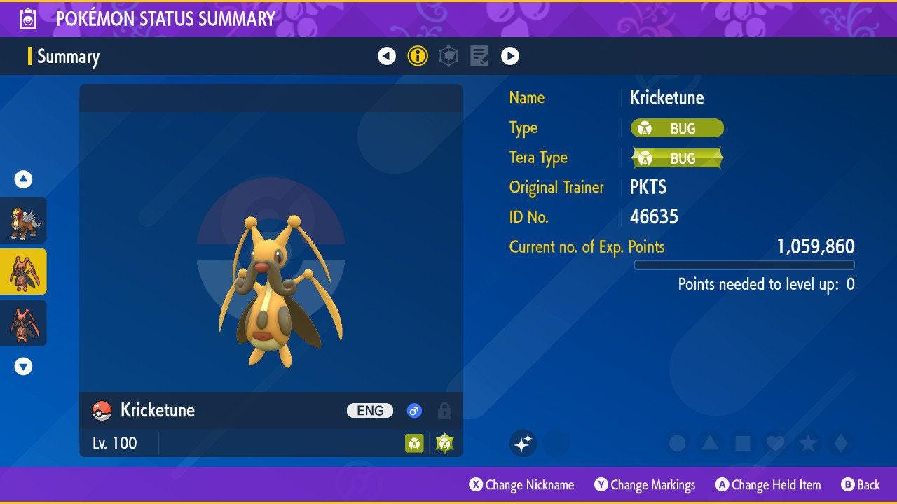 Shiny KRICKETUNE Pokémon Scarlet Violet 6IV Competitive Battle Ready - Pokémon Scarlet & Violet digital Pokémon trade by