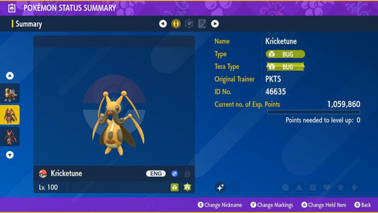 Shiny KRICKETUNE Pokémon Scarlet Violet 6IV Competitive Battle Ready - Pokémon Scarlet & Violet digital Pokémon trade by