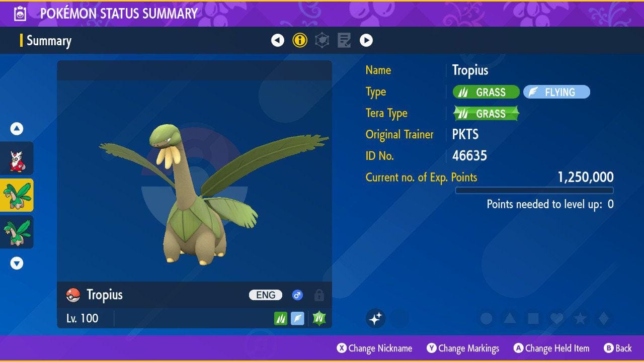 Shiny TROPIUS Pokémon Scarlet Violet 6IV Competitive Battle Ready - Pokémon Scarlet & Violet digital Pokémon trade by