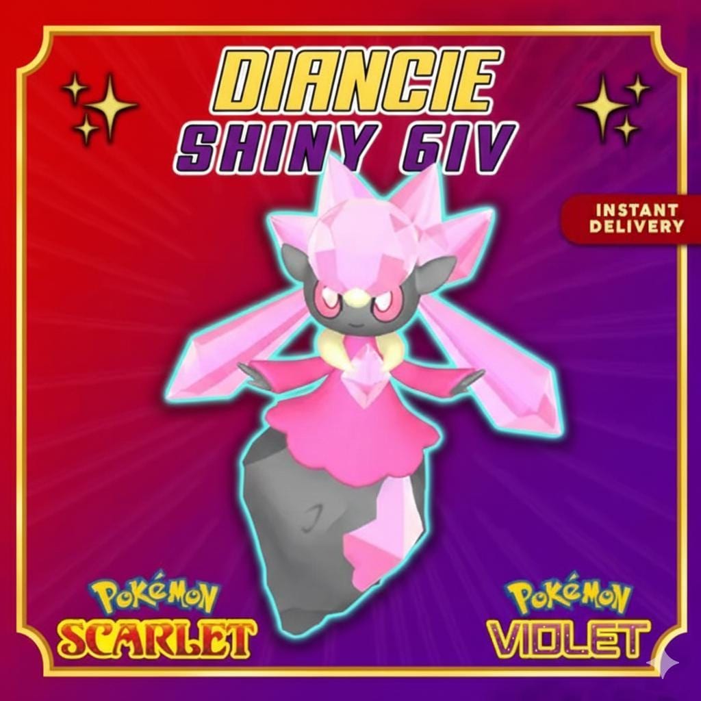 Shiny DIANCIE Pokémon Scarlet and Violet 6IV Competitive Battle Ready - Pokémon Scarlet & Violet digital Pokémon trade by