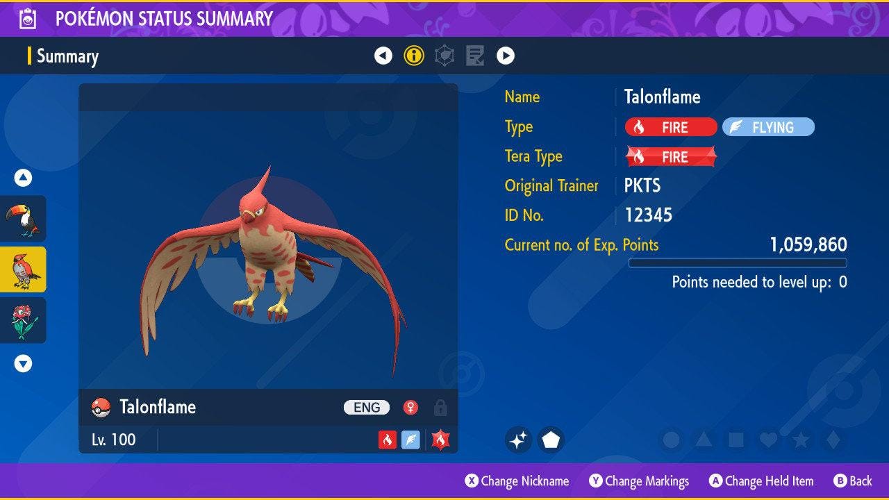 Shiny TALONFLAME Pokémon Scarlet Violet 6IV Competitive Battle Ready - Pokémon Scarlet & Violet digital Pokémon trade by
