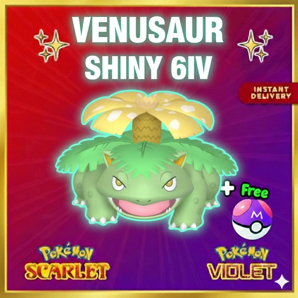 Shiny VENUSAUR Pokémon Scarlet and Violet 6IV Competitive Battle Ready - Pokémon Scarlet & Violet digital Pokémon trade by