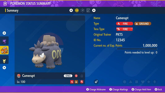 Shiny CAMERUPT Pokémon Scarlet Violet 6IV Competitive Battle Ready - Pokémon Scarlet & Violet digital Pokémon trade by