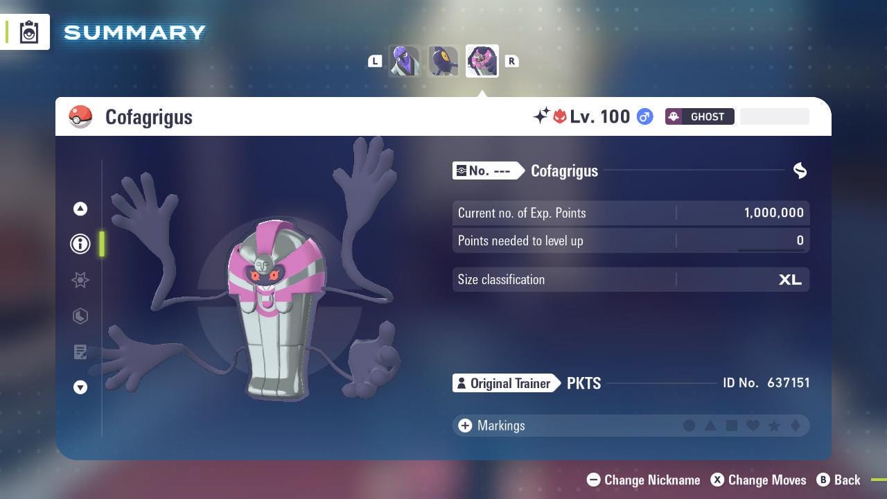 Shiny Alpha Cofagrigus 6IV Competitive Battle Ready - Pokémon Legends: Z-A digital Pokémon trade image 2
