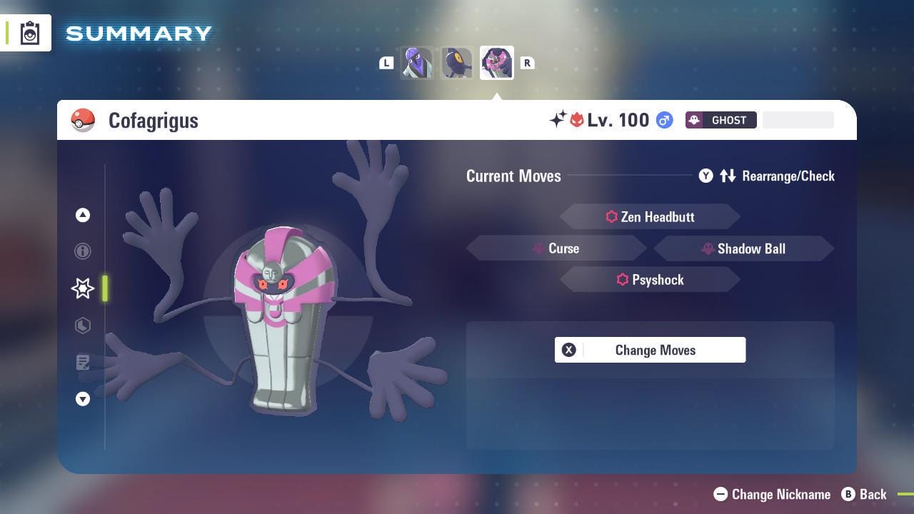 Shiny Alpha Cofagrigus 6IV Competitive Battle Ready - Pokémon Legends: Z-A digital Pokémon trade image 3