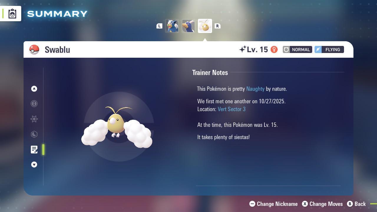Shiny SWABLU Pokémon Legends ZA 6IV Competitive Battle Ready - Pokémon Legends: Z-A digital Pokémon trade image 4