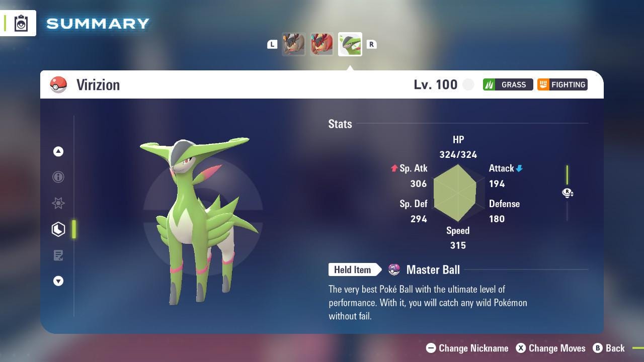 Non Shiny 6IV Virizion Pokemon Legends Za Mega Dimension DLC 6IV Competitive - Pokémon Legends: Z-A digital Pokémon trade by