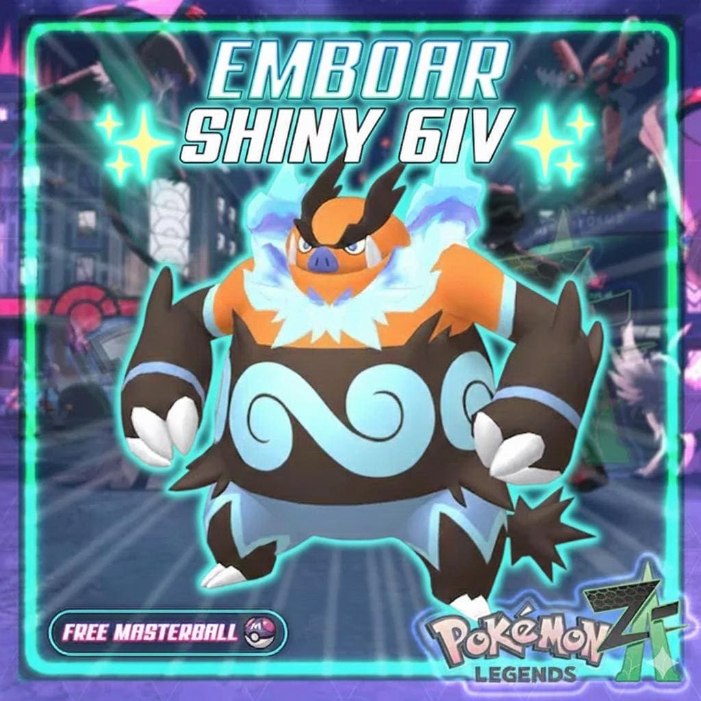 Shiny EMBOAR Pokémon Legends ZA 6IV Competitive Battle Ready - Pokémon Legends: Z-A digital Pokémon trade by PokeTradingShop