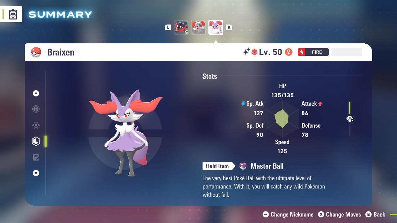 Shiny Alpha Braixen Pokémon Legends ZA 6IV Competitive Battle Ready - Pokémon Legends: Z-A digital Pokémon trade by