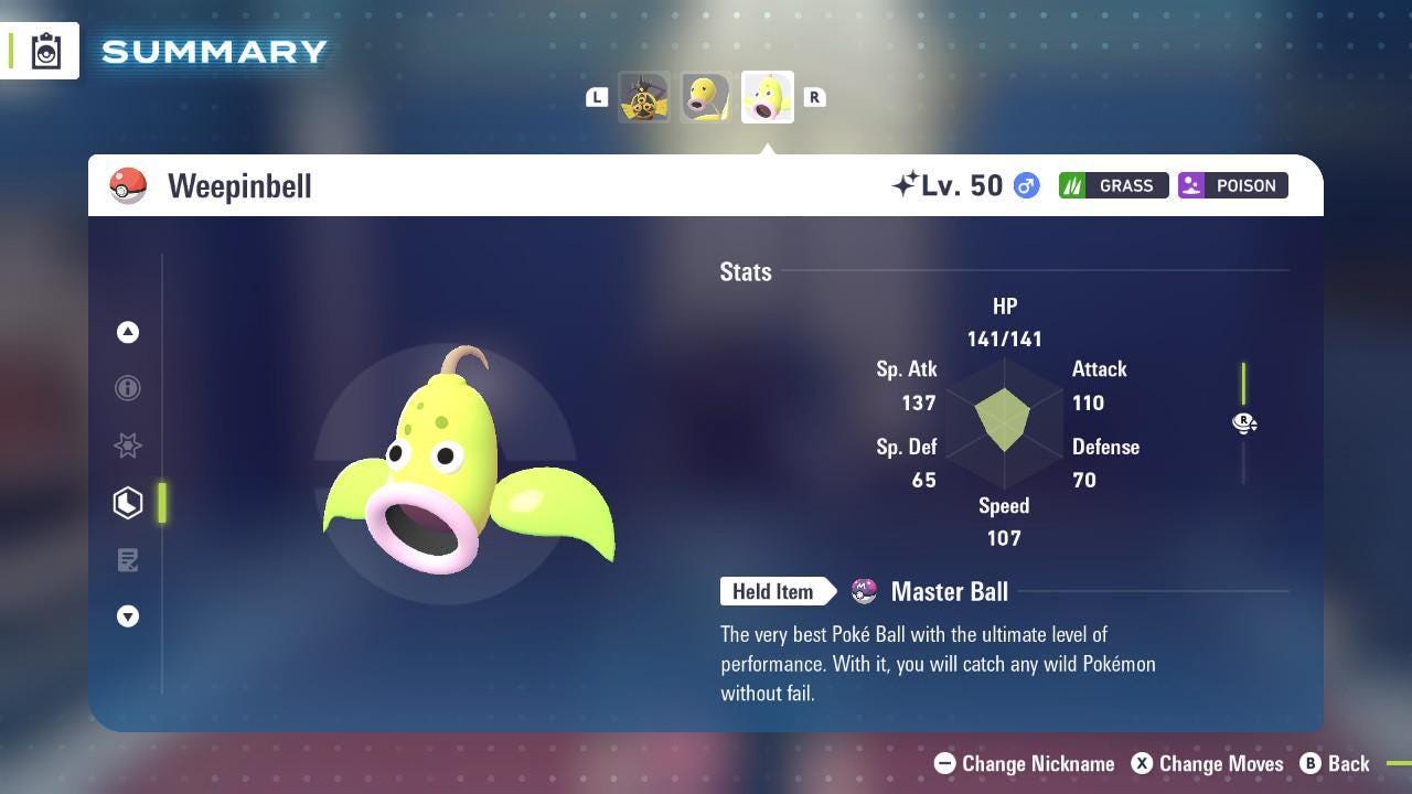 Shiny WEEPINBELL Pokémon Legends ZA 6IV Competitive Battle Ready - Pokémon Legends: Z-A digital Pokémon trade image 2