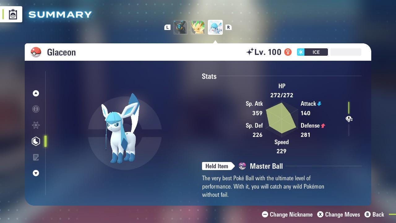 Shiny GLACEON Pokémon Legends ZA 6IV Competitive Battle Ready - Pokémon Legends: Z-A digital Pokémon trade image 2