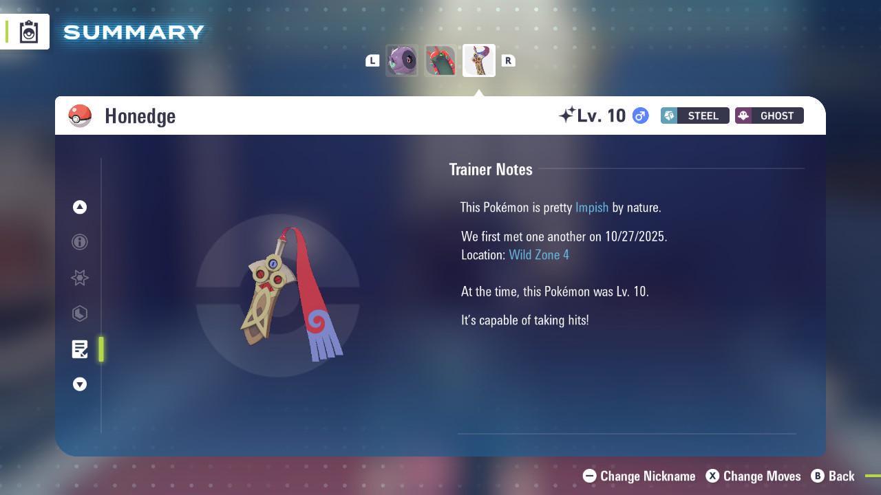 Shiny HONEDGE Pokémon Legends ZA 6IV Competitive Battle Ready - Pokémon Legends: Z-A digital Pokémon trade image 4