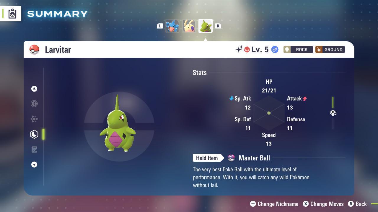Pokemon Za Lvl 5 Adamant SHINY ALPHA 6IV Larvitar Pokémon Legends ZA 6IV - Pokémon Legends: Z-A digital Pokémon trade image 2