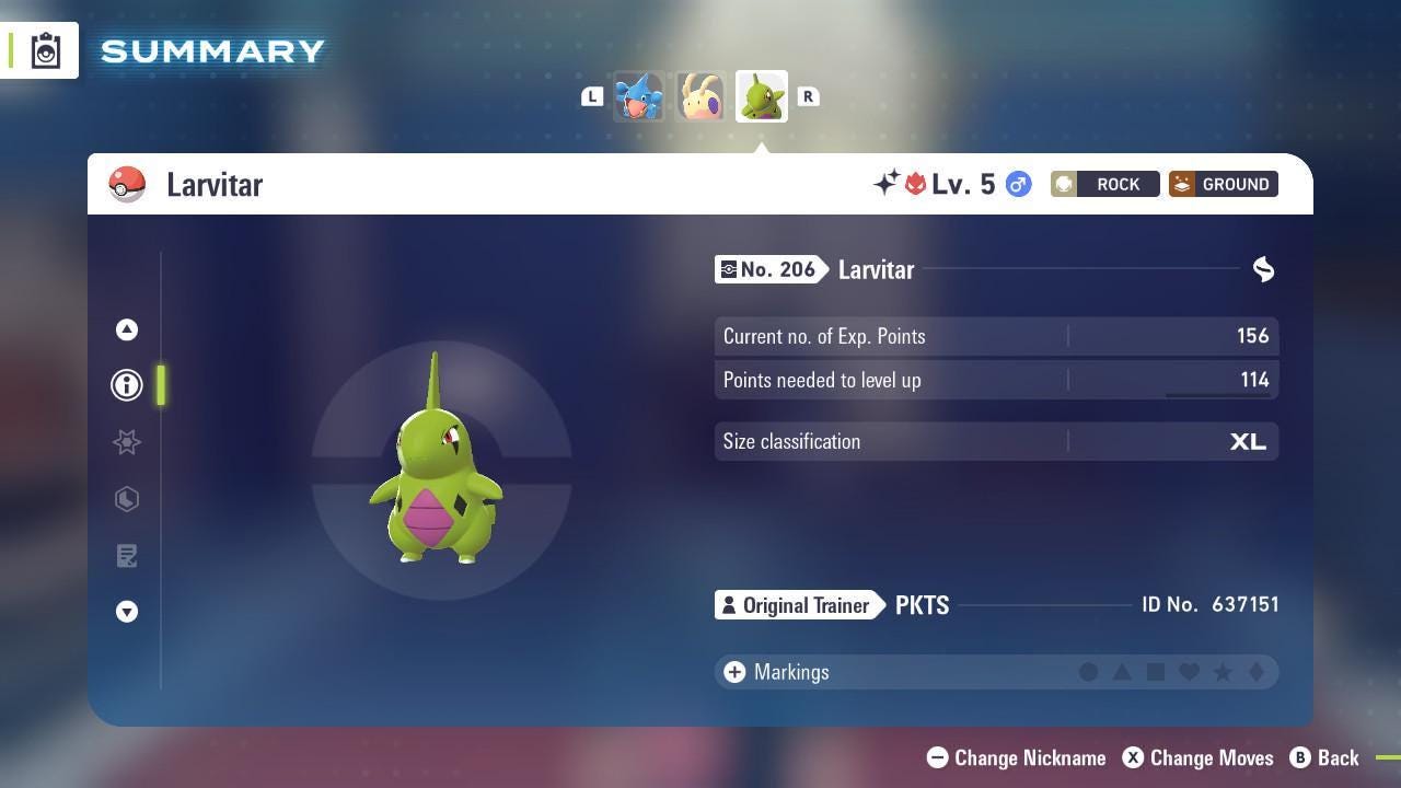 Pokemon Za Lvl 5 Adamant SHINY ALPHA 6IV Larvitar Pokémon Legends ZA 6IV - Pokémon Legends: Z-A digital Pokémon trade image 3