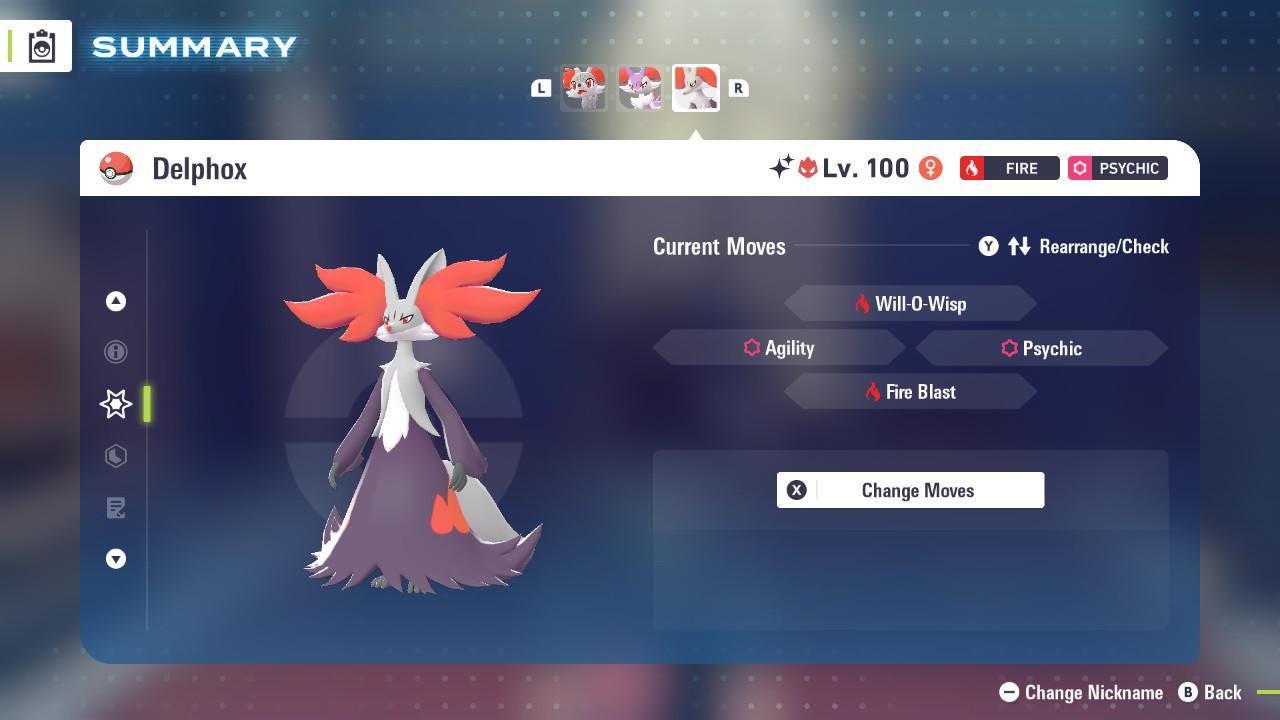 Pokemon Za ALPHA Shiny 6IV Delphox + Mega Stone Delphoxite Competitive Battle - Pokémon Legends: Z-A digital Pokémon trade