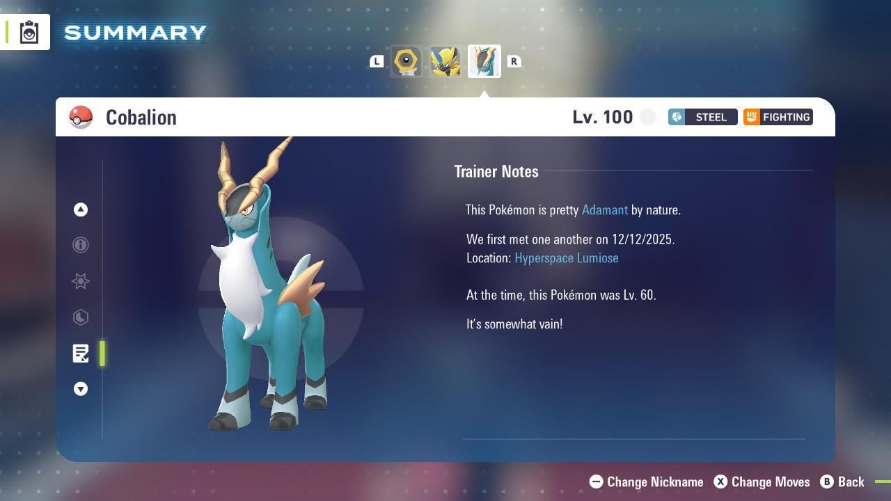 Non Shiny 6IV Cobalion Pokemon Legends Za Mega Dimension DLC 6IV Competitive - Pokémon Legends: Z-A digital Pokémon trade