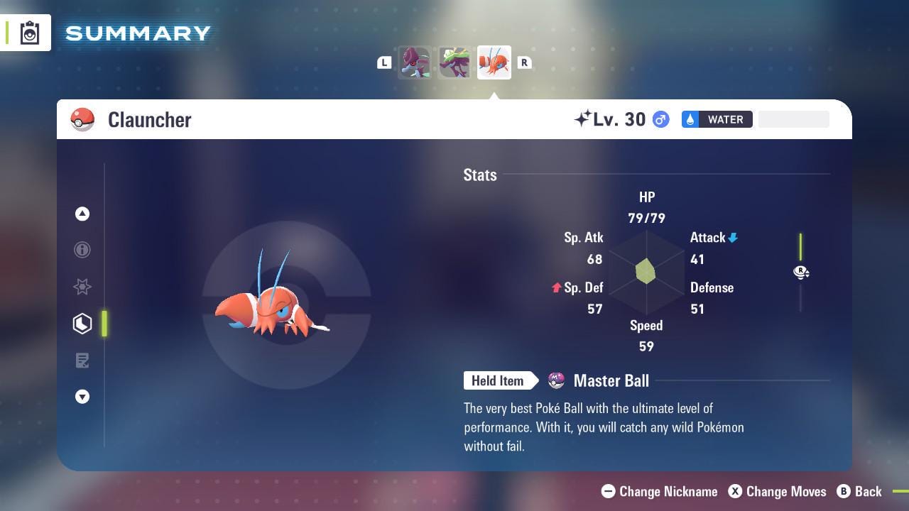 Shiny CLAUNCHER Pokémon Legends ZA 6IV Competitive Battle Ready - Pokémon Legends: Z-A digital Pokémon trade by