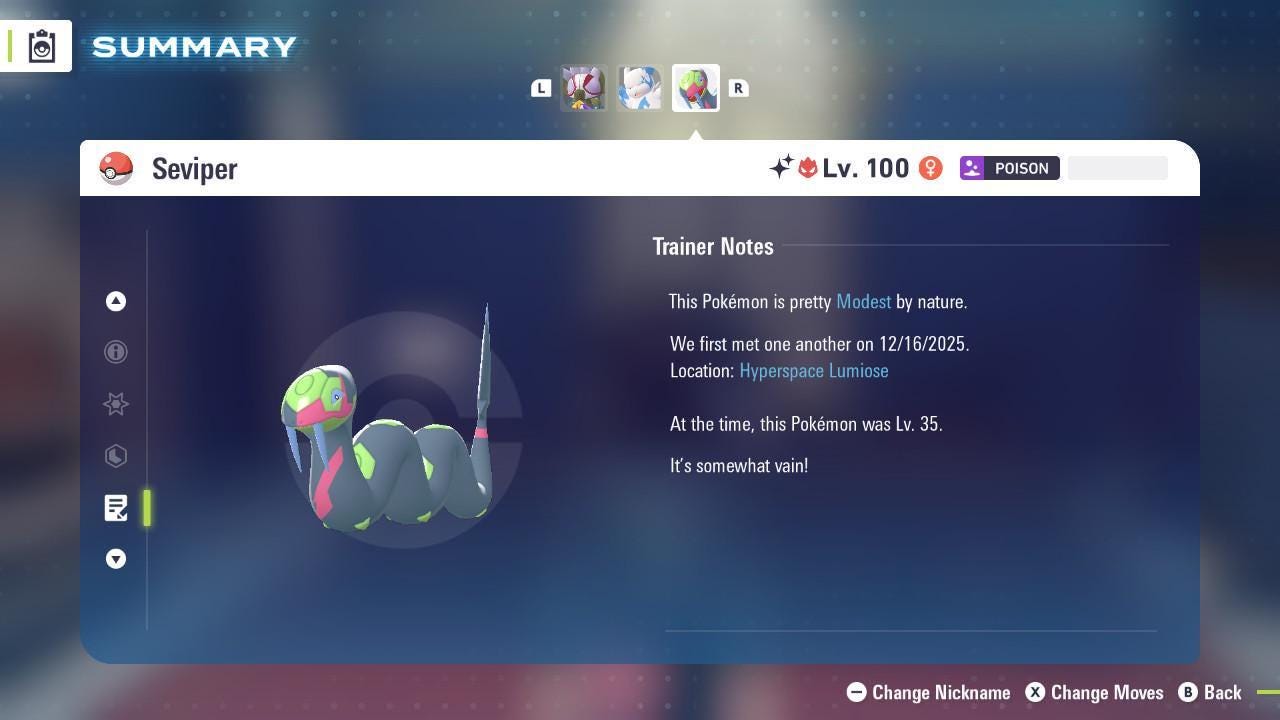 Shiny Alpha Seviper Pokemon Legends Za Mega Dimension DLC 6IV Competitive Battle - Pokémon Legends: Z-A digital Pokémon trade