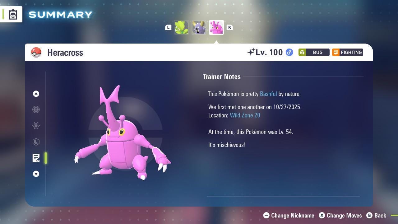 Shiny HERACROSS Pokémon Legends ZA 6IV Competitive Battle Ready - Pokémon Legends: Z-A digital Pokémon trade image 4