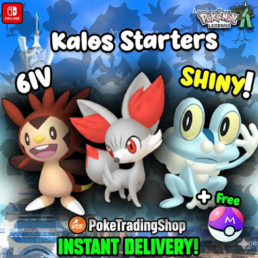 Pokemon ZA Shiny Kalos Starters Bundle 6IV Chespin Fennekin Froakie Custom Battle - Pokémon Legends: Z-A digital Pokémon