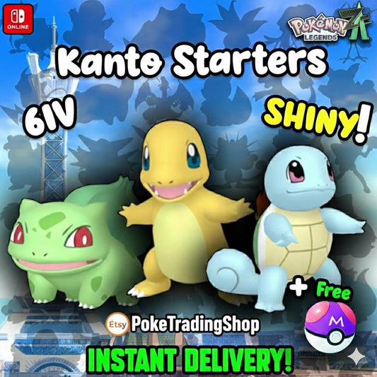 Pokemon ZA Kanto Starters Bundle Shiny 6IV Charmander Bulbasaur Squirtle Battle - Pokémon Legends: Z-A digital Pokémon trade