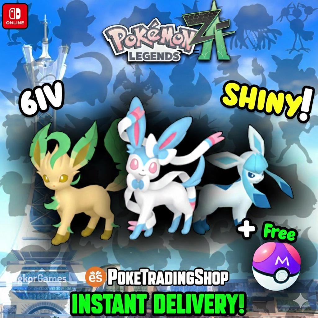 Pokemon ZA Shiny Eeveelution Trio Leafeon Sylveon Glaceon 6IV Custom Battle Ready - Pokémon Legends: Z-A digital Pokémon